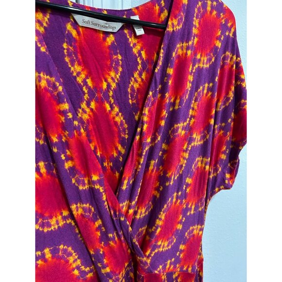 Soft Surroundings Womens Tie-Dye V-Neck Dress Red Purple Sz Large - Picture 4 of 8